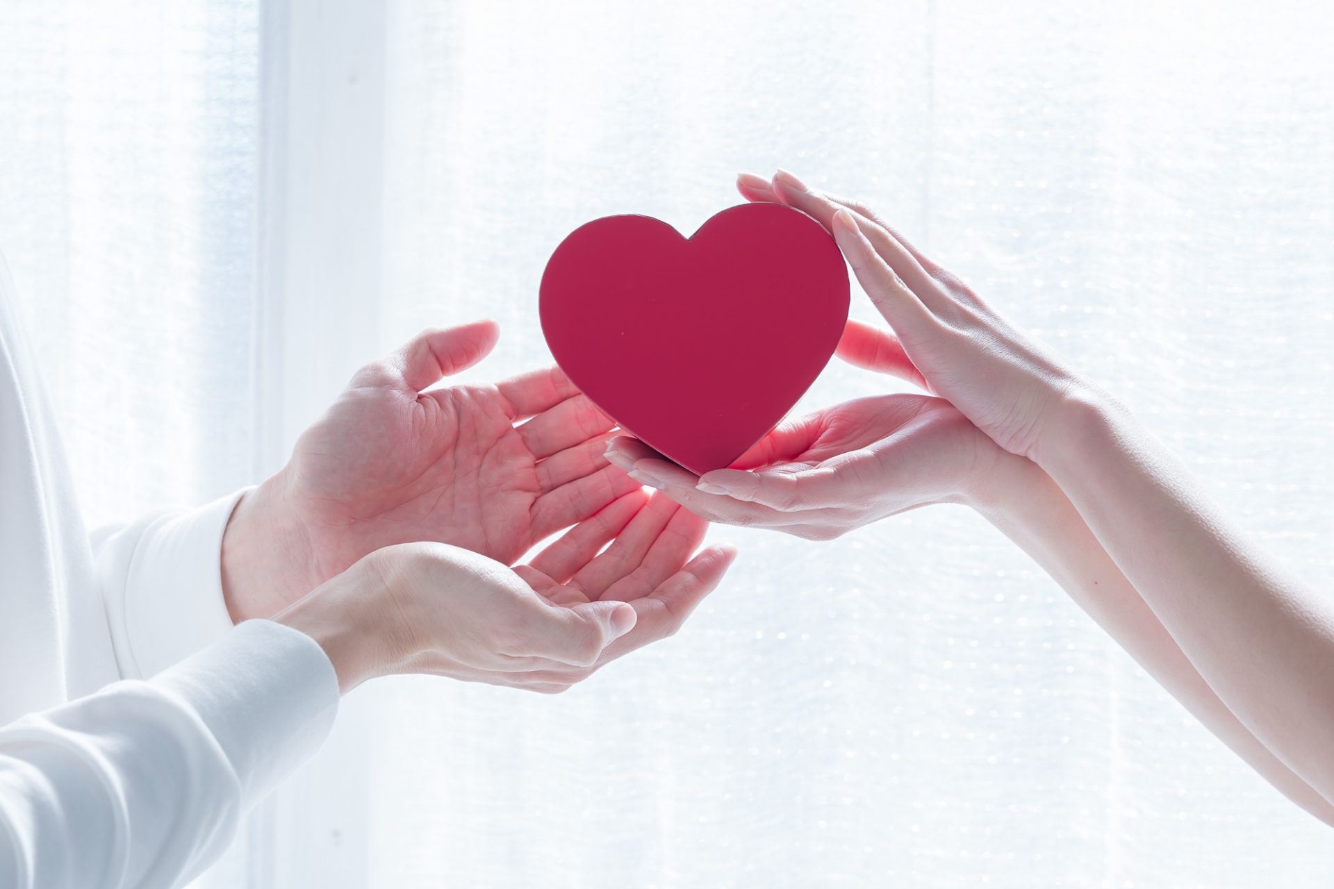 ハートを持つ男女の手